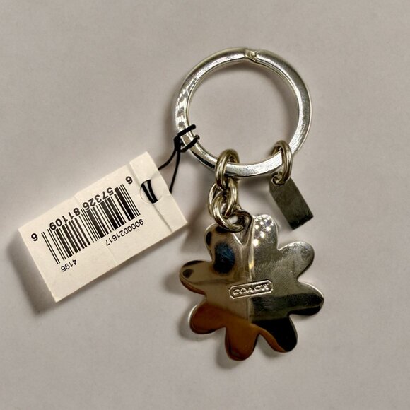 Coach White Signature Daisy Flower Metal Key Ring Keychain - Picture 2 of 3